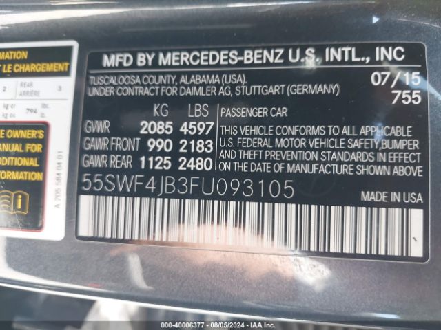 55SWF4JB3FU093105 Mercedes-Benz C 300 Luxury/sport