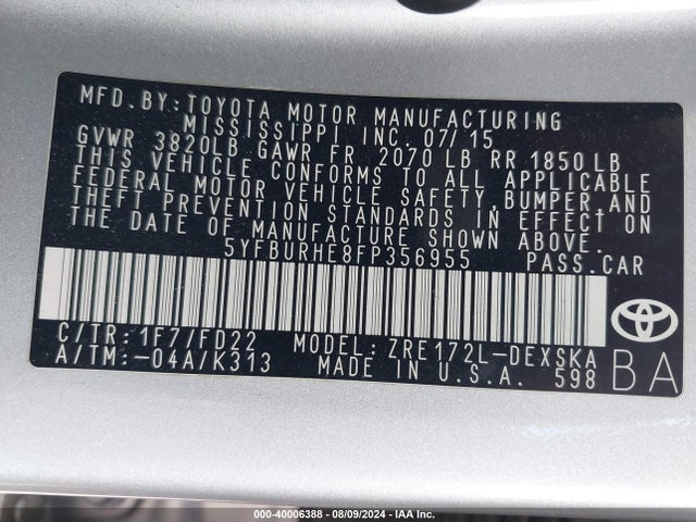 Toyota Corolla S/s Plus/s Premium 2015 5YFBURHE8FP356955 Image 9