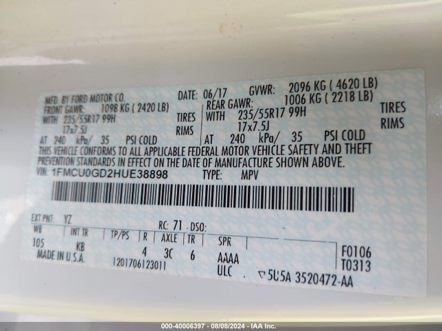 Ford ESCAPE SE 2017 1FMCU0GD2HUE38898 Image 9