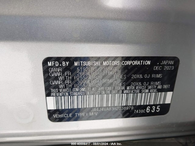 JA4J4VA83RZ038979 Mitsubishi Outlander Se 2.5 S-awc/se Black Edition S-awc/se Black Edition W/pano Roof S-awc/se Ralliart S-awc