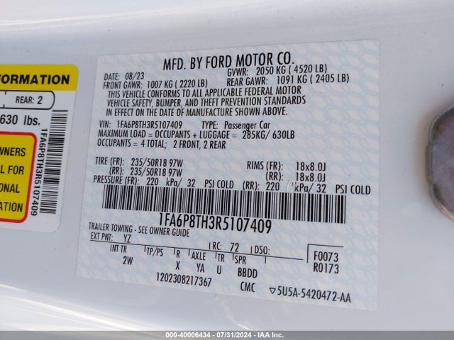 Ford Mustang Ecoboost Fastback 2024 1FA6P8TH3R5107409 Image 9