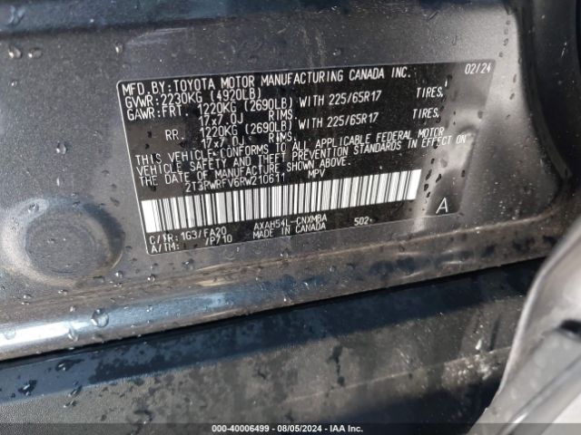 2T3RWRFV6RW210611 Toyota Rav4 Hybrid Xle