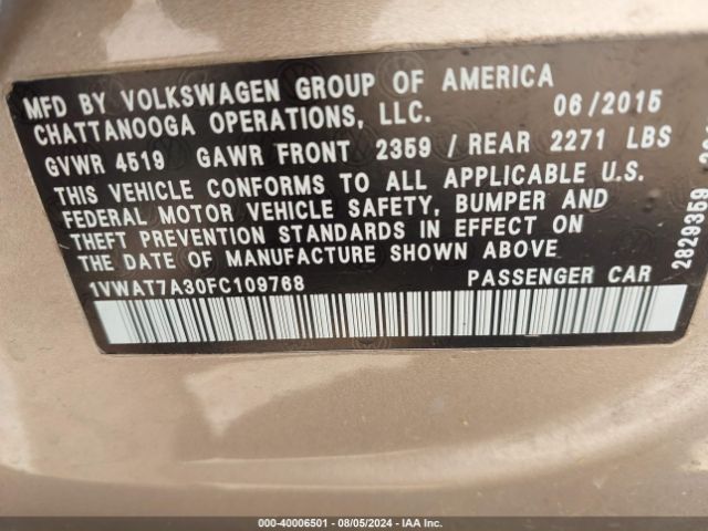 1VWAT7A30FC109768 Volkswagen Passat 1.8t Limited Edition