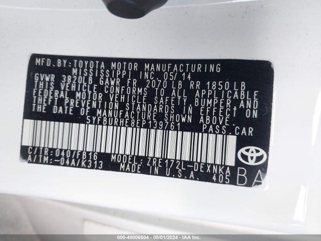 Toyota Corolla Le/le Plus/le Premium 2014 5YFBURHE8EP139761 Image 9