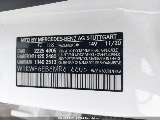 W1KWF6EB6MR616606 Mercedes-Benz Amg C 43 4matic