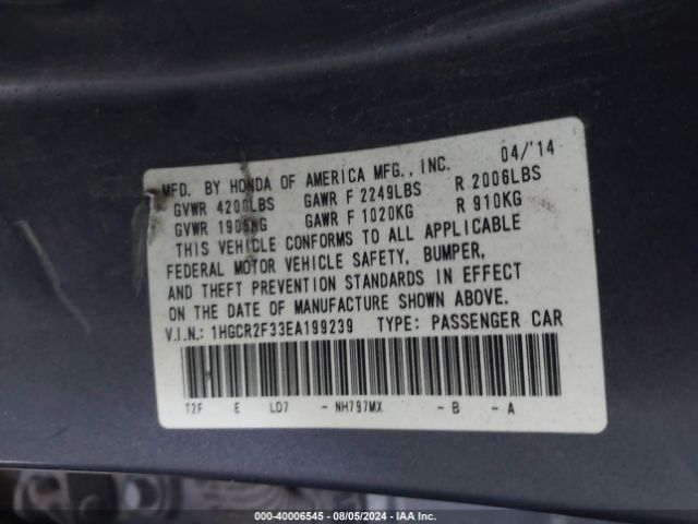 1HGCR2F33EA199239 Honda ACCORD LX