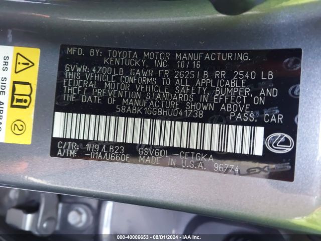 58ABK1GG8HU041738 Lexus ES 350