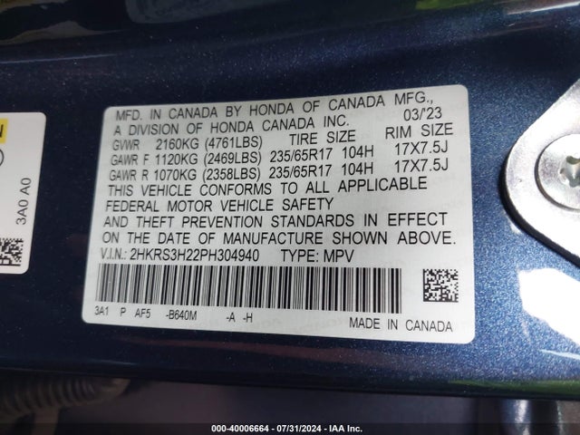 Honda Cr-v Lx 2wd 2023 2HKRS3H22PH304940 Image 9