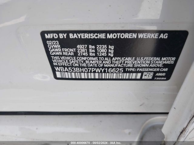 WBA53BH07PWY16625 BMW 530 I