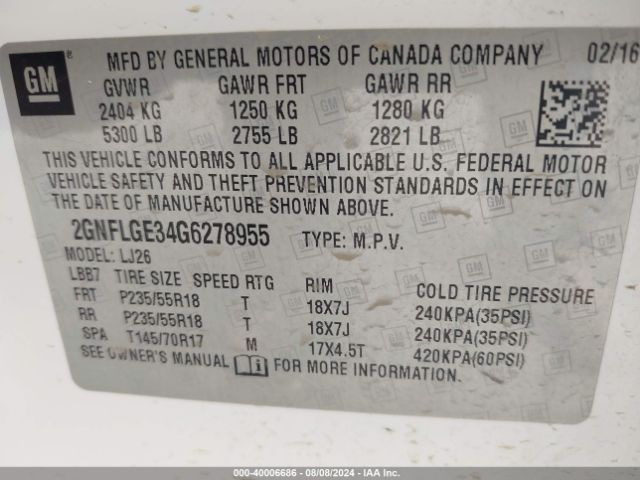 2GNFLGE34G6278955 Chevrolet Equinox Ltz
