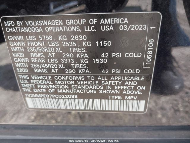 1V2VMPE87PC022098 Volkswagen Id.4 Pro/pro S