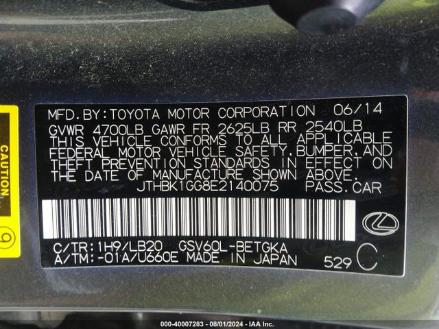 JTHBK1GG8E2140075 Lexus ES 350