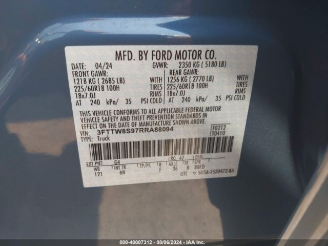 3FTTW8S97RRA88094 Ford Maverick Lariat
