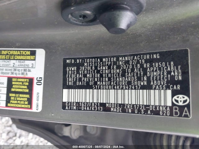 Toyota COROLLA LE 2019 5YFBURHE4KP942417 Image 9
