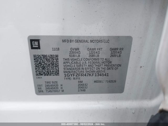 1GYFZFR47KF134541 Cadillac XT4 SPORT