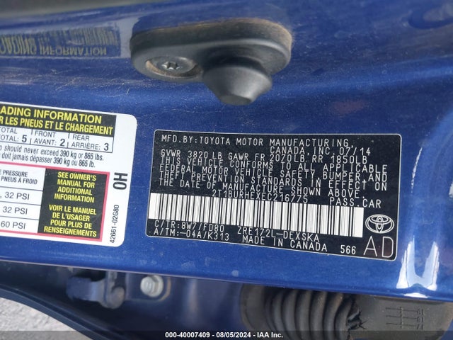 Toyota Corolla S Plus 2014 2T1BURHEXEC216775 Image 9