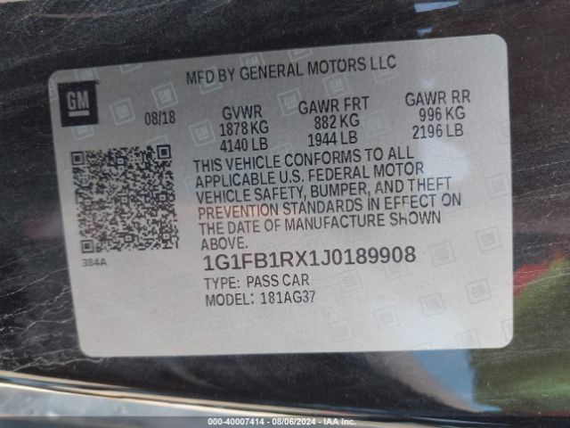 1G1FB1RX1J0189908 Chevrolet Camaro 1lt