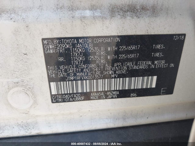 Toyota Rav4 Xle 2019 JTMP1RFVXKD013577 Image 9