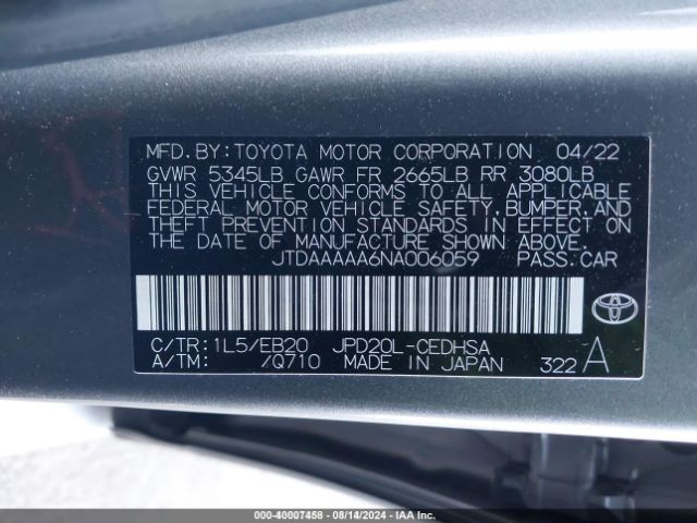 JTDAAAAA6NA006059 Toyota Mirai Limited