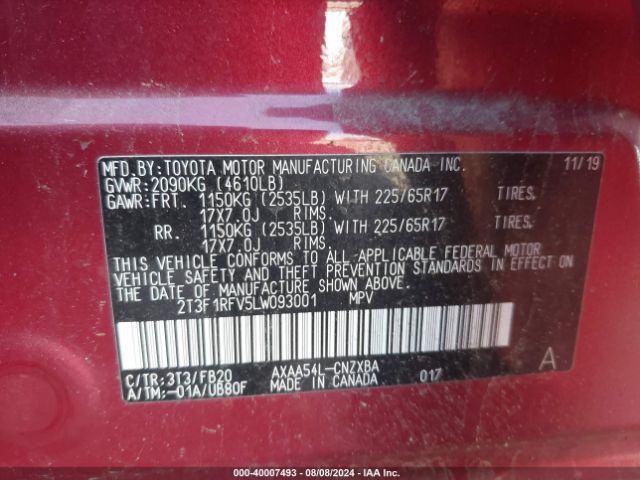 2T3F1RFV5LW093001 Toyota RAV4 LE
