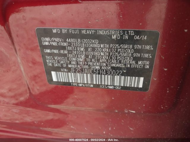 JF2SJAUC5FH430022 Subaru Forester 2.5i Touring