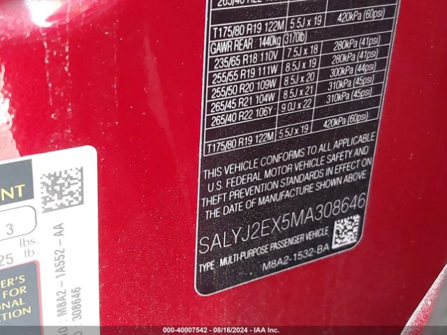 SALYJ2EX5MA308646 Land Rover Range Rover Velar P250 S