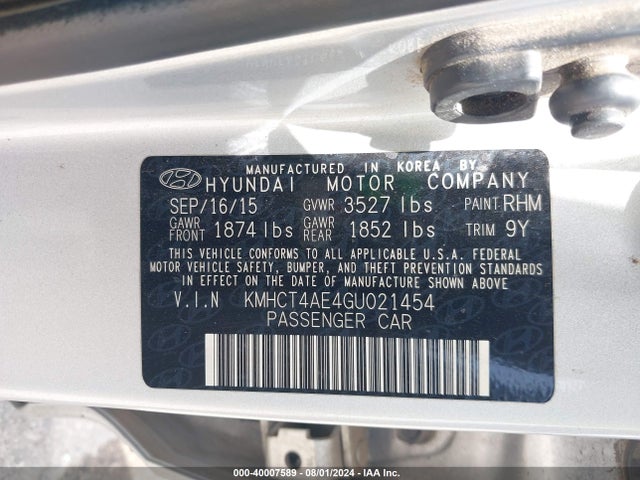 Hyundai ACCENT SE 2016 KMHCT4AE4GU021454 Image 9