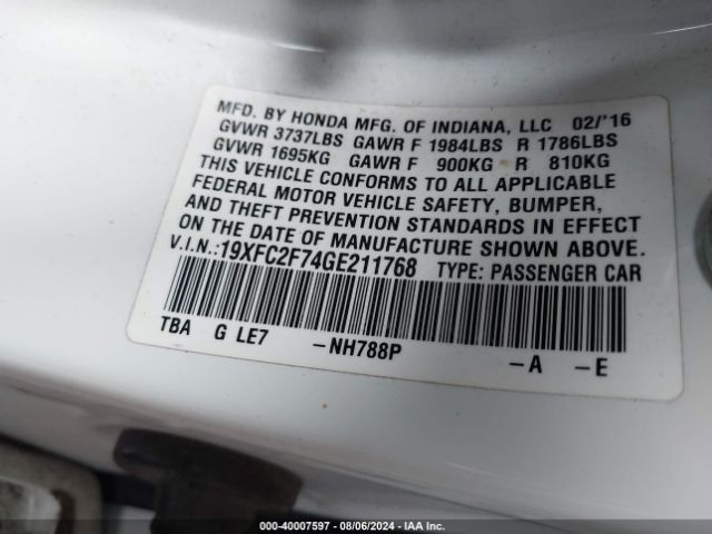 19XFC2F74GE211768 Honda CIVIC EX