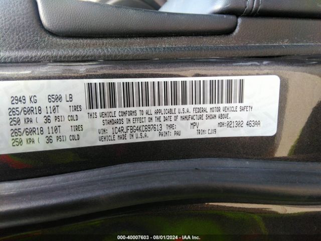 1C4RJFBG4KC697613 Jeep Grand Cherokee Limited 4x4