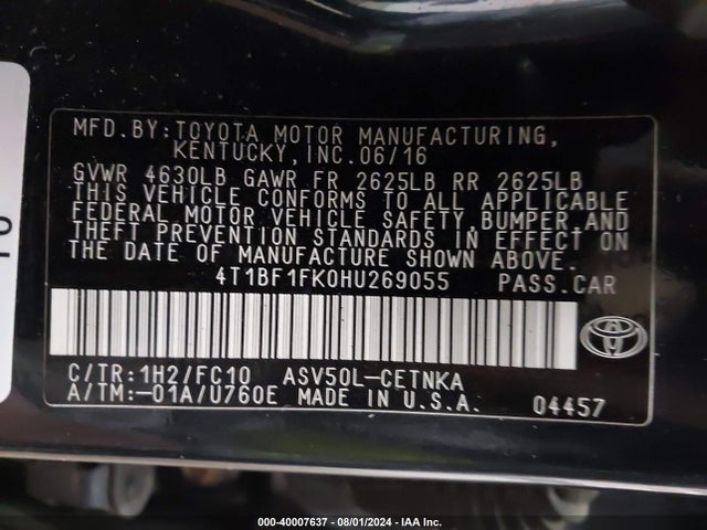 Toyota CAMRY LE 2017 4T1BF1FK0HU269055 Image 9