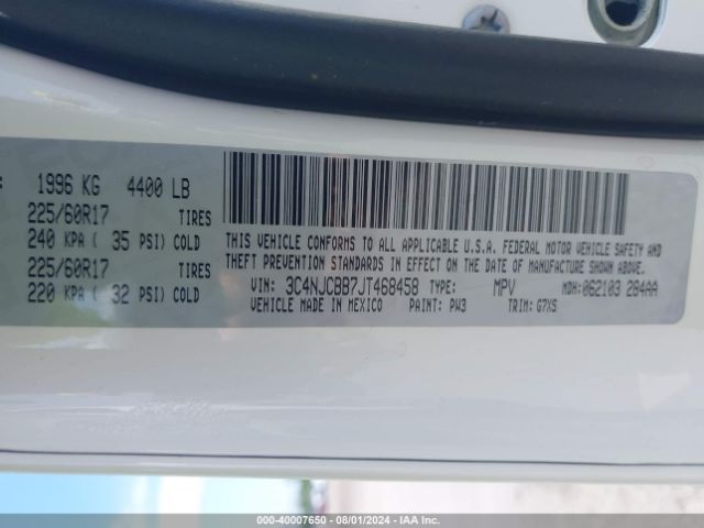 3C4NJCBB7JT468458 Jeep Compass Sun And Wheel Fwd