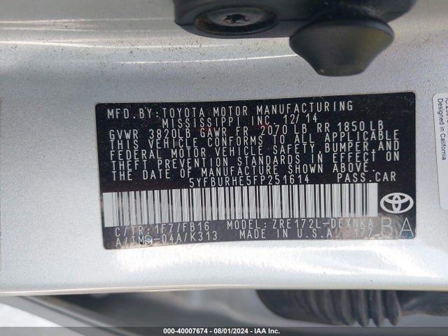 Toyota COROLLA LE 2015 5YFBURHE5FP251614 Image 9