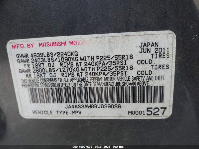 2011 MITSUBISHI OUTLANDER JA4AS3AW8BU039086 Photo 8