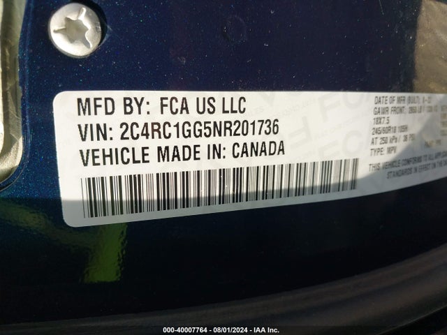 2C4RC1GG5NR201736 Chrysler Pacifica Limited