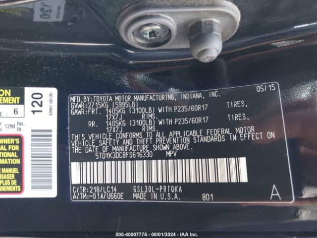 5TDYK3DC8FS616330 Toyota Sienna Xle 8 Passenger