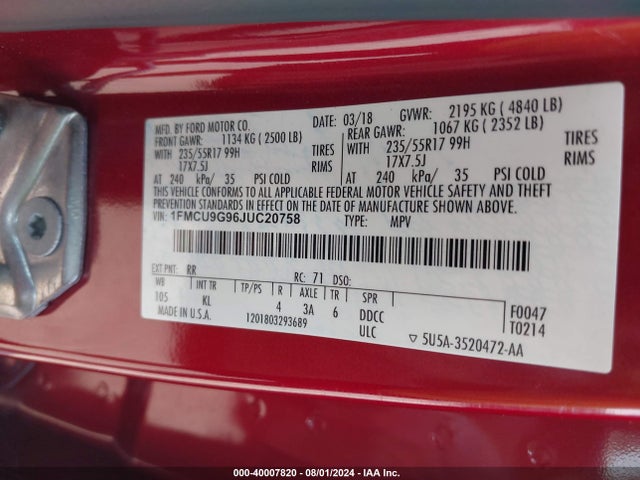 Ford ESCAPE SE 2018 1FMCU9G96JUC20758 Image 9