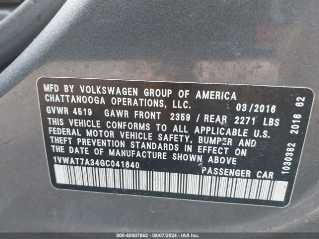1VWAT7A34GC041640 Volkswagen Passat 1.8t S