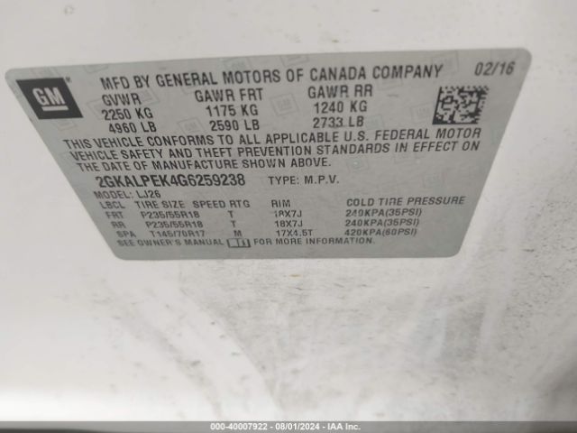 2GKALPEK4G6259238 GMC Terrain Slt