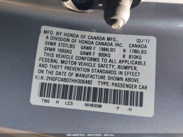 2HGFC4B07HH306482 Honda Civic Lx-p