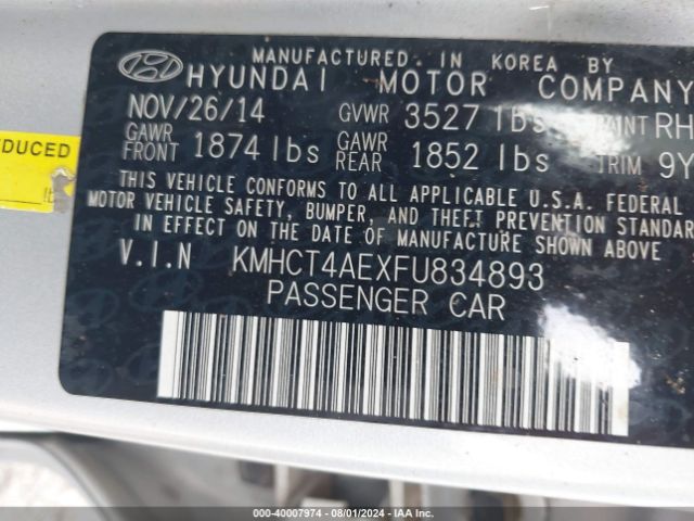 KMHCT4AEXFU834893 Hyundai ACCENT GLS