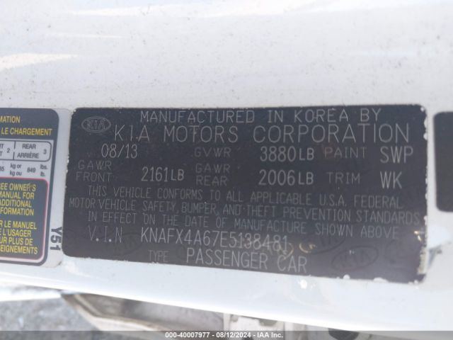KNAFX4A67E5138481 KIA FORTE LX
