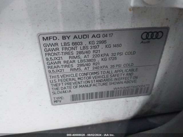 WA1VAAF7XHD054711 Audi Q7 3.0t Premium