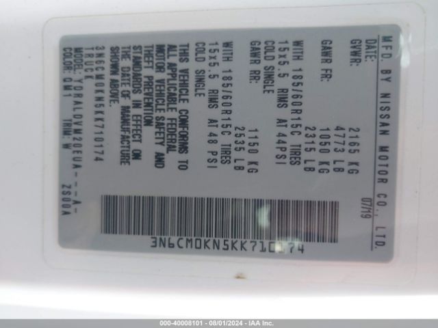3N6CM0KN5KK710174 Nissan Nv200 S