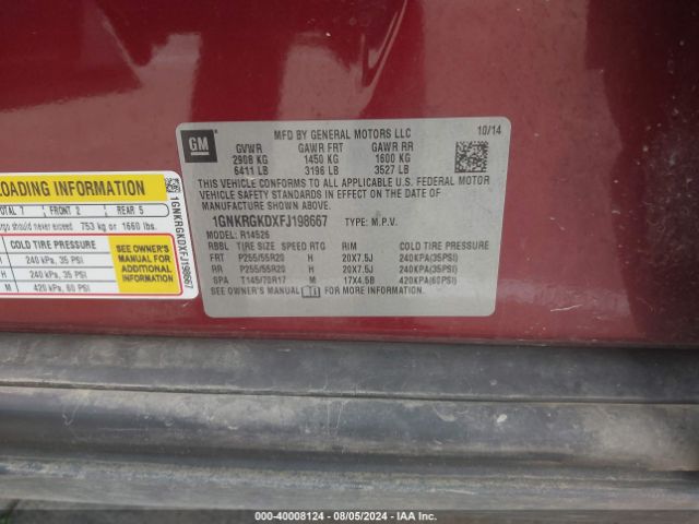 1GNKRGKDXFJ198667 Chevrolet Traverse 1lt