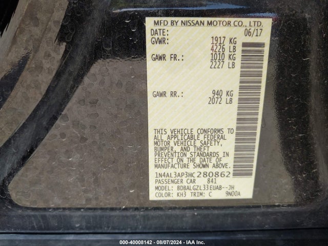 Nissan Altima 2.5 S 2017 1N4AL3AP3HC280862 Image 9