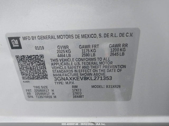 Chevrolet EQUINOX LT 2019 3GNAXKEV8KL271353 Image 9