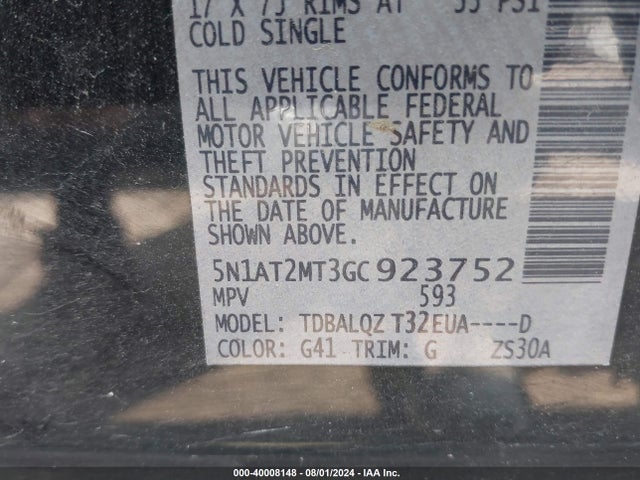 5N1AT2MT3GC923752 Nissan ROGUE SV