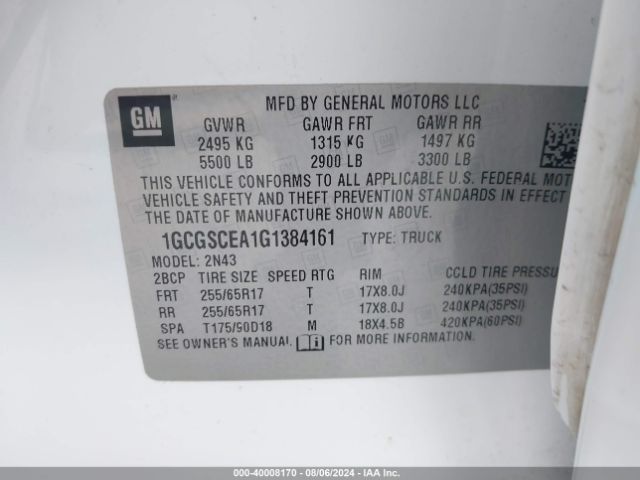 1GCGSCEA1G1384161 Chevrolet Colorado Lt