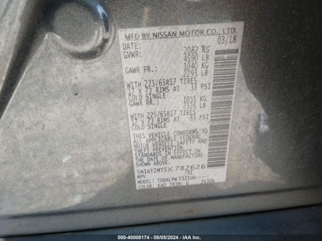 5N1AT2MT5JC782626 Nissan ROGUE S