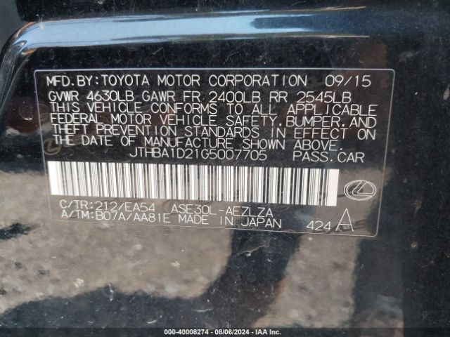JTHBA1D21G5007705 Lexus IS 200T